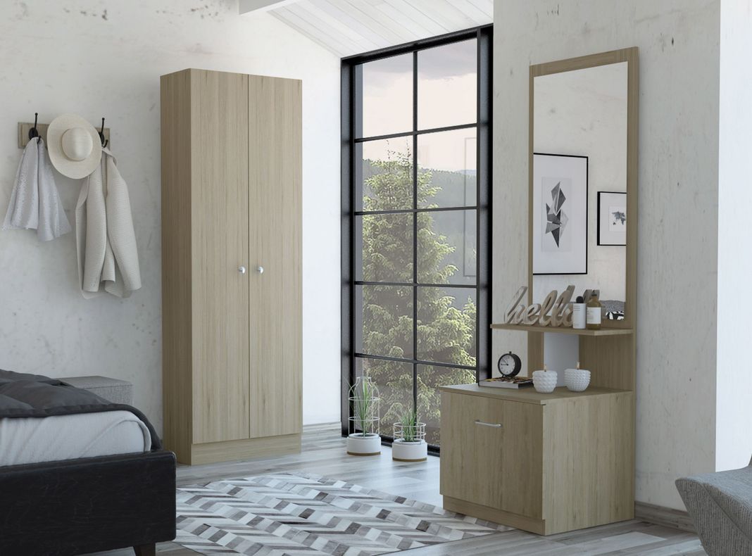 Combo Dormitorio Dreams 9: Clóset 2P + Velador Multifuncional Rovere Blanco-1