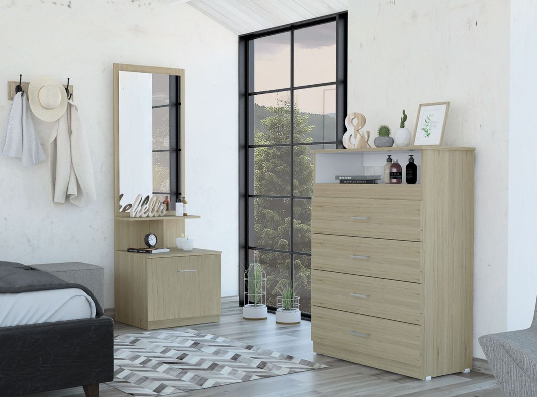 Set Muebles Dormitorio Dreams 11: Cómoda Z-80 4C + Velador Multifuncvional Z-54R Beige-1