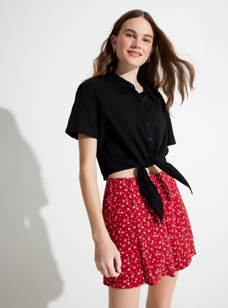 Blusa Manga Corta Nudo Delantero-0