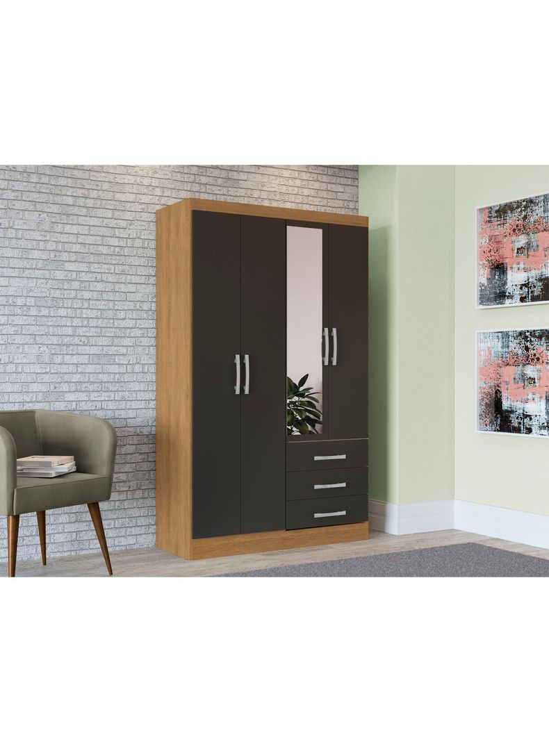 Clóset Amelia con Espejo 4 Puertas 3 Cajones Freijó Negro-4