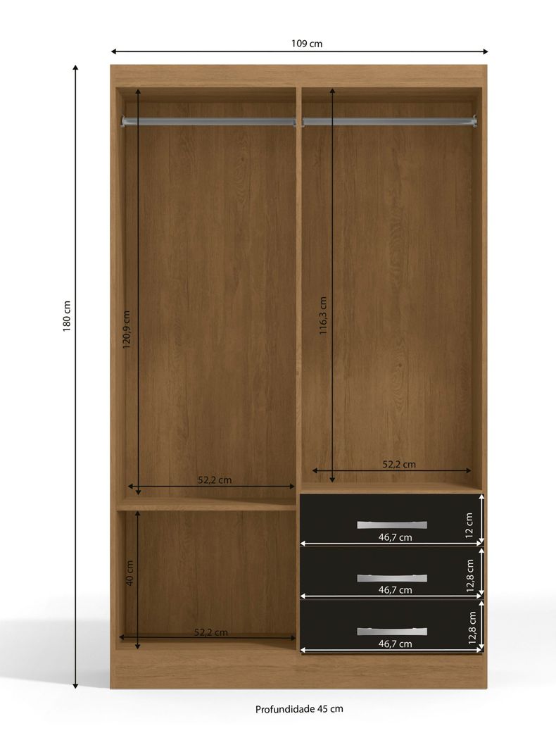 Clóset Amelia con Espejo 4 Puertas 3 Cajones Freijó Negro-1