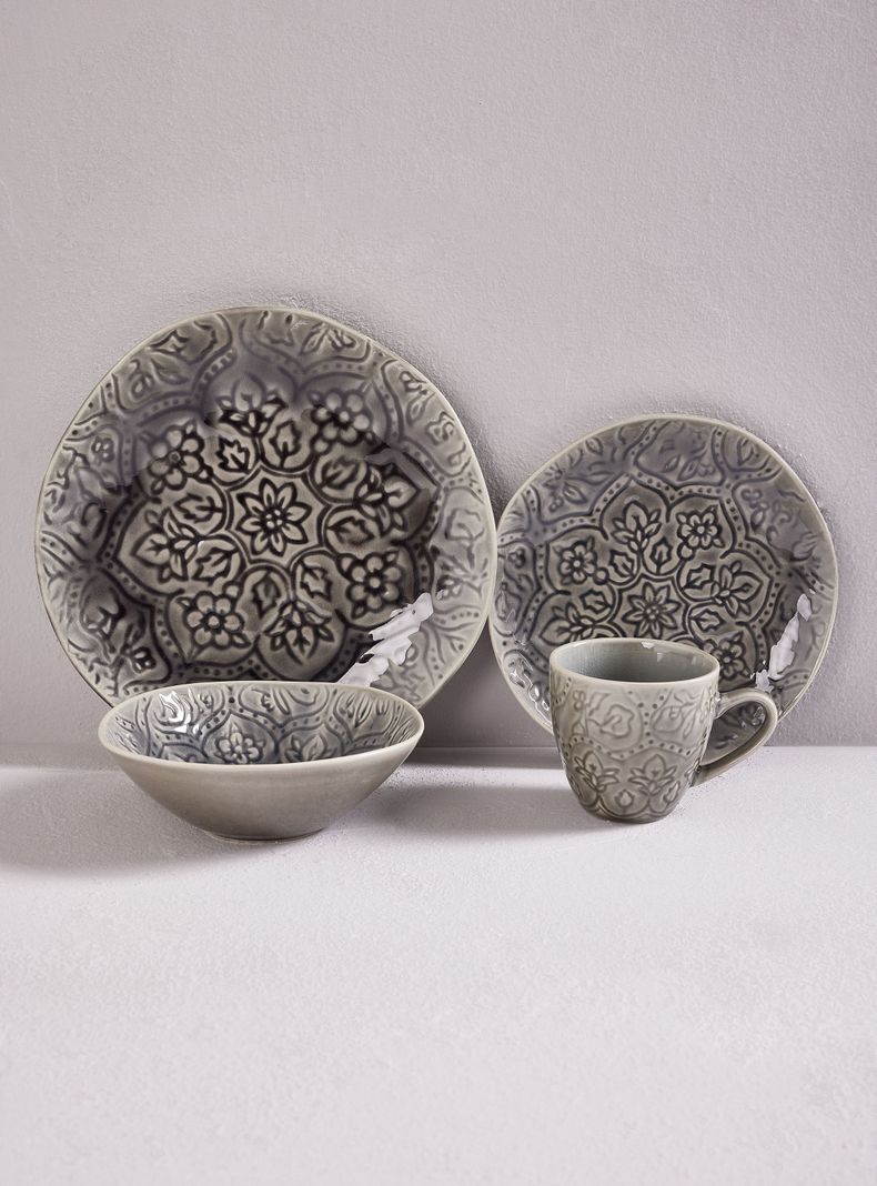Set Vajilla 24 Piezas Mandala Black Cerámica-0
