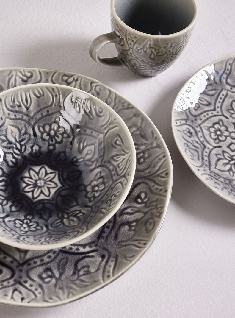Set Vajilla 24 Piezas Mandala Black Cerámica-1