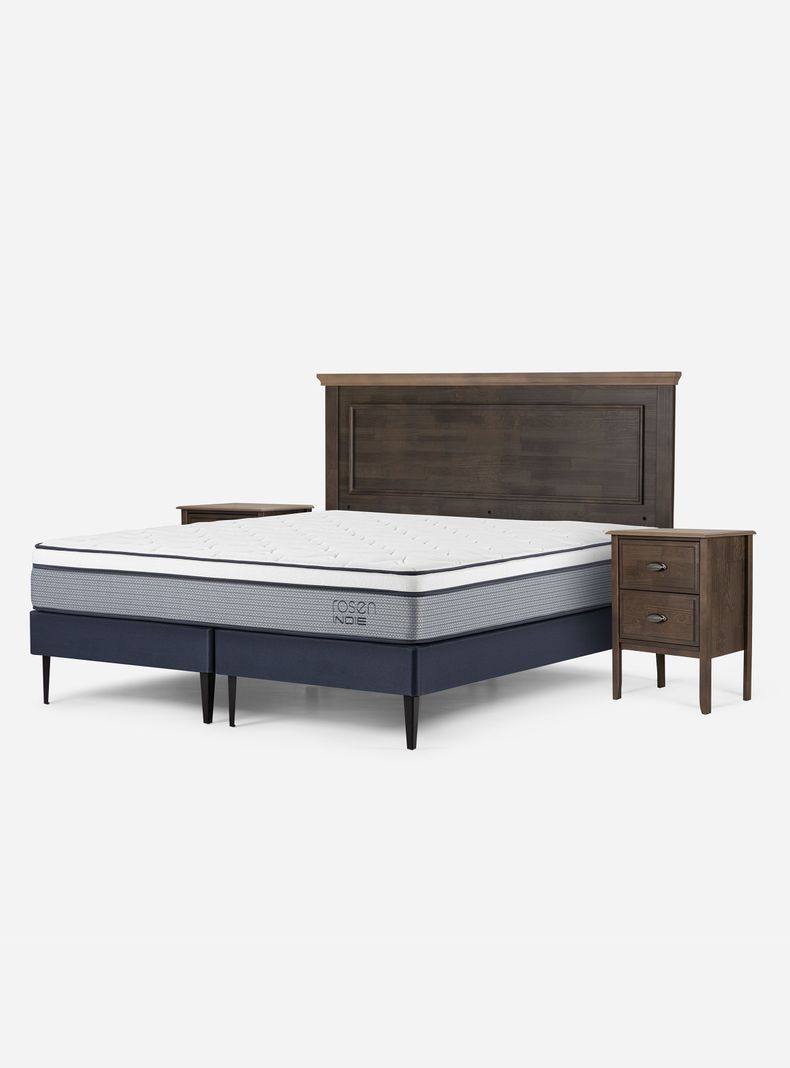 Cama Europea Indie 2 Plazas Base Dividida + Set Muebles Anna