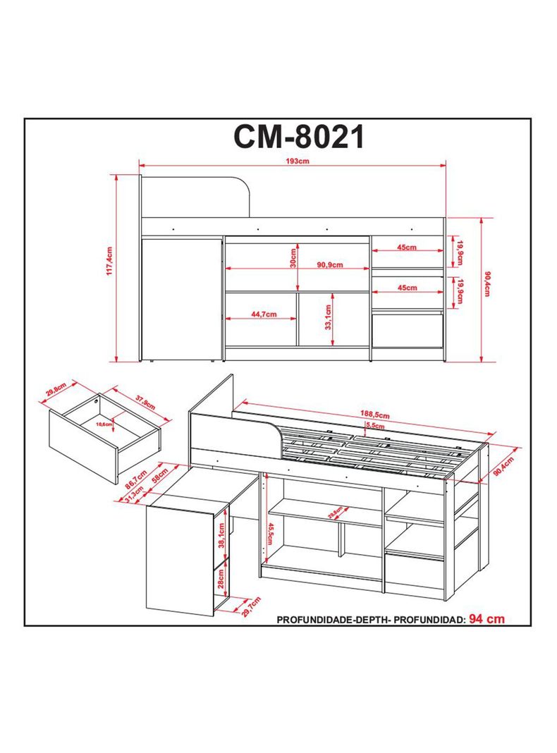 Cama Funcional 1 Plaza Somier con Escritorio-1