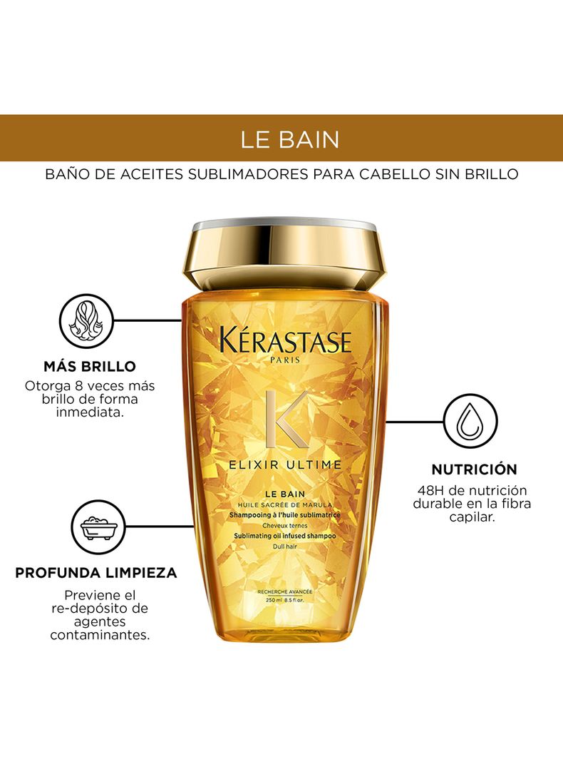 Shampoo Brillo Sublime Todo Tipo De Cabello Le Bain Elixir Ultime 250ml-3