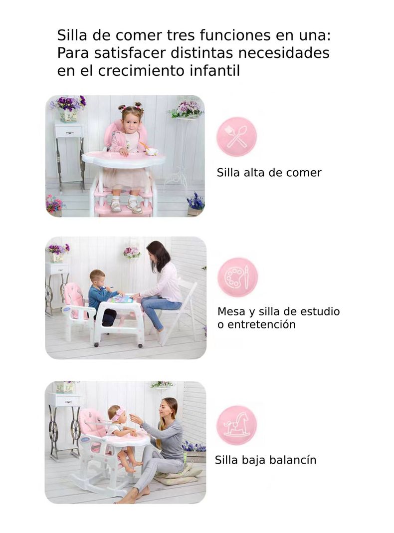 Silla de Comer New 3 Funciones Rosa Claro-4