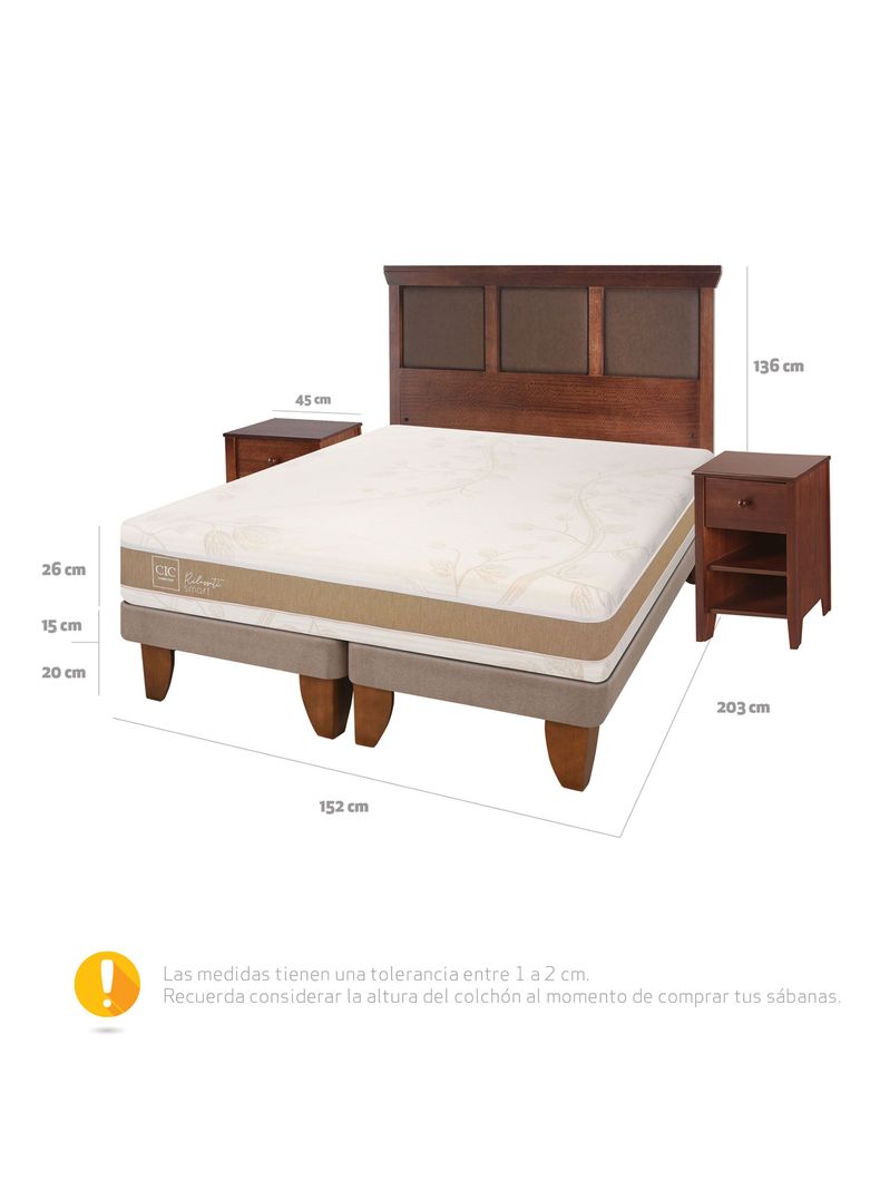 Cama Europea Rilassati Infinity 2 Plazas Long Base Dividida + Set Muebles New Torino Café-1