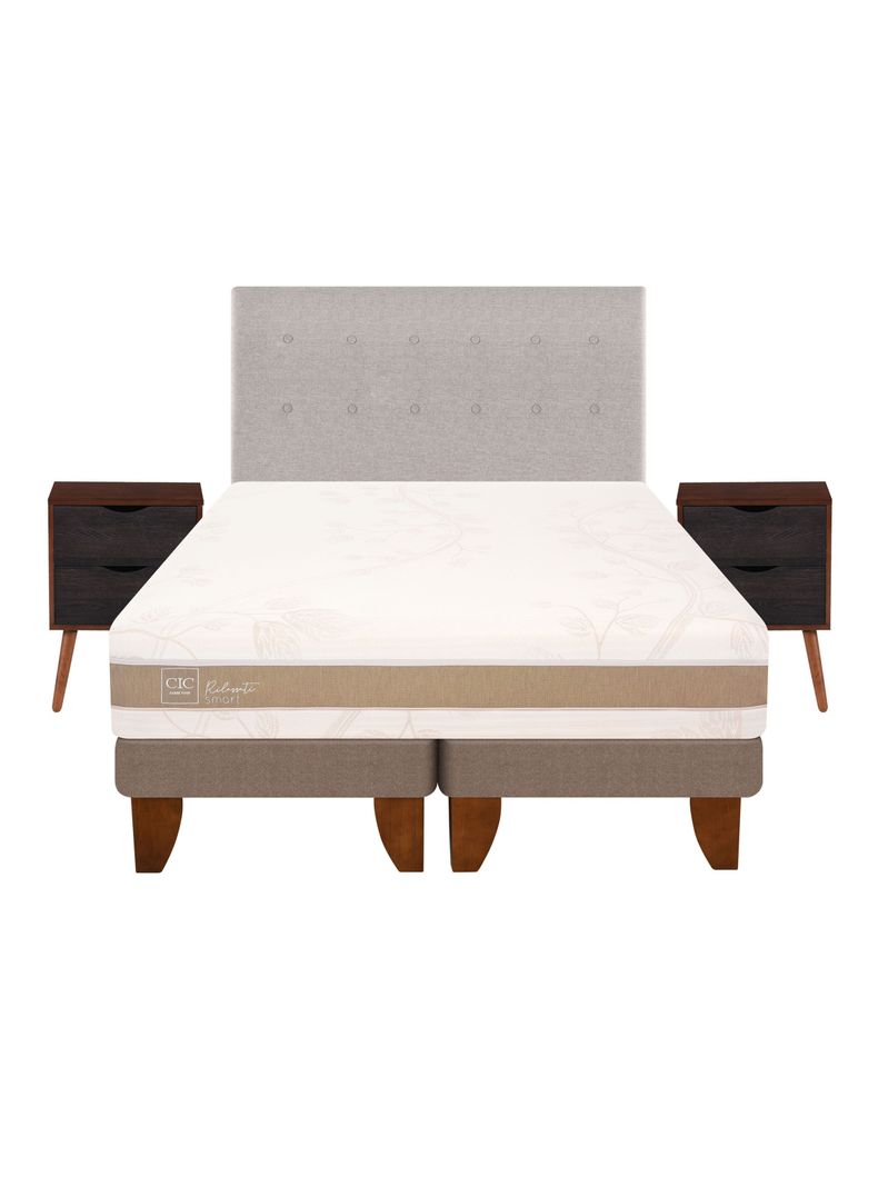 Cama Europea Rilassati Infinity 2 Plazas Long Base Dividida + Set Muebles Tigris Gris-2