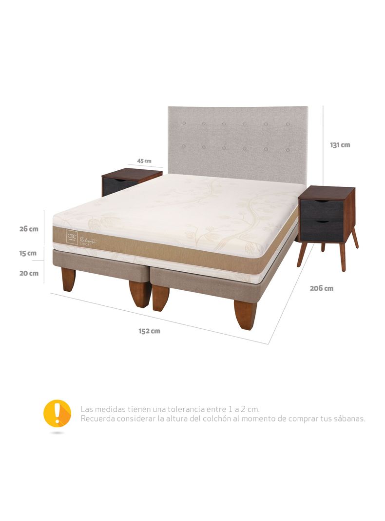 Cama Europea Rilassati Infinity 2 Plazas Long Base Dividida + Set Muebles Tigris Gris-1