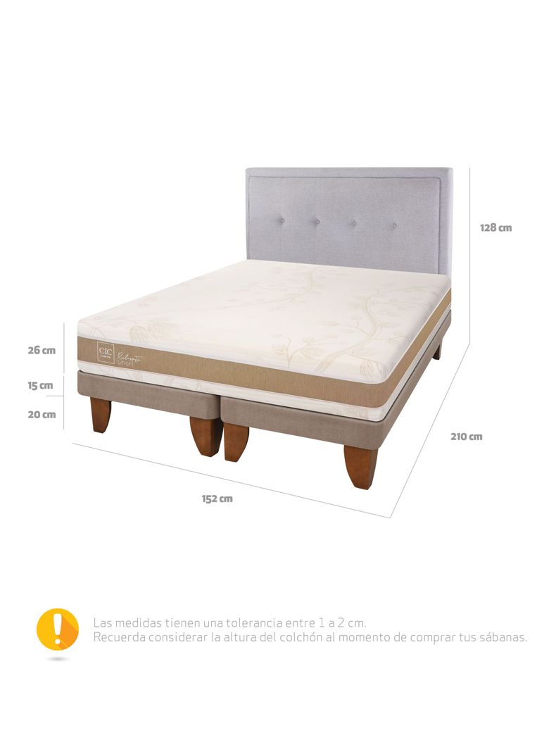 Cama Europea Rilassati Infinity 2 Plazas Long Base Dividida + Respaldo Ganges Gris-1