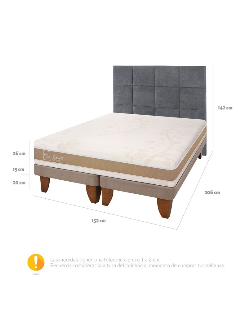 Cama Europea Rilassati Infinity 2 Plazas Long Base Dividida + Respaldo Tamesis Grafito-1