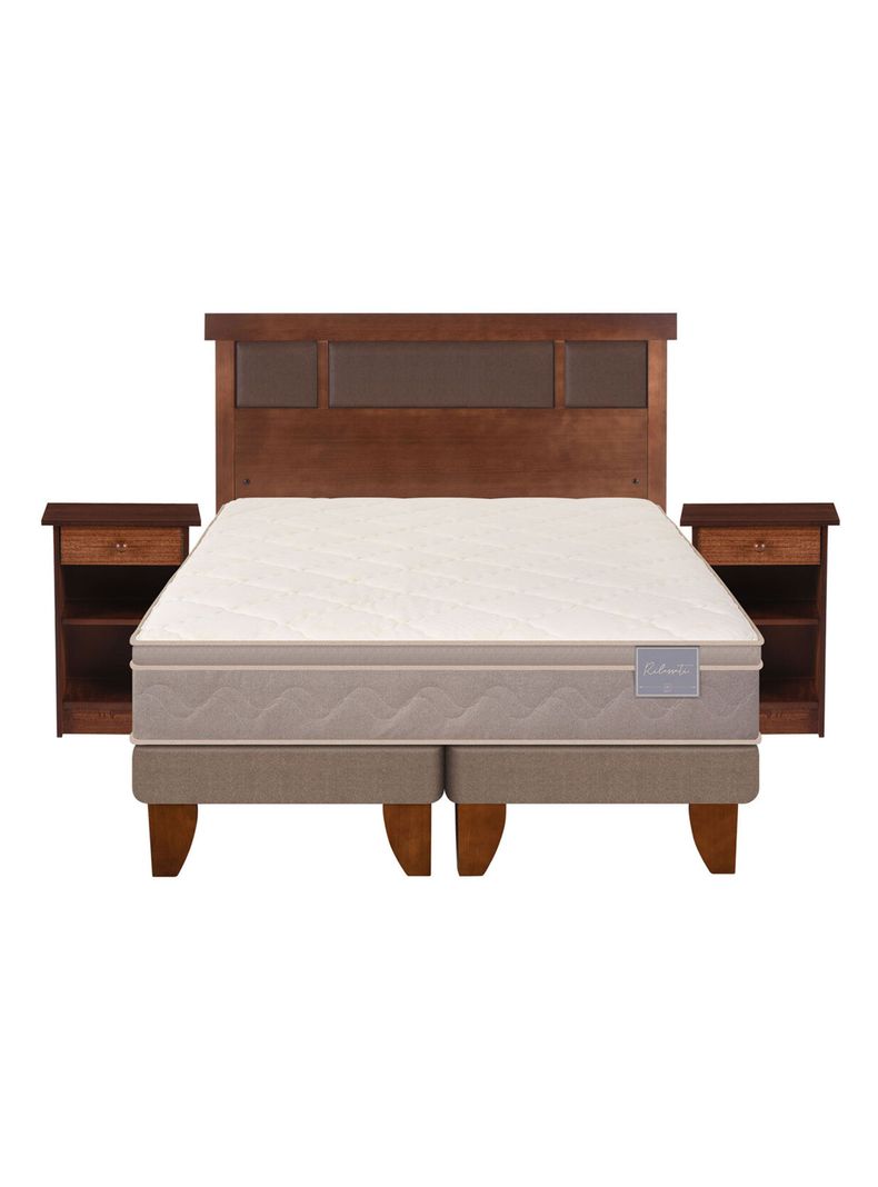 Cama Europea Rilassati 2 Plazas Long Base Dividida + Set Muebles New Dublin Café-2