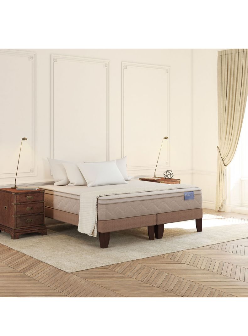 Cama Europea Rilassati 2 Plazas Long Base Dividida + Set Muebles New Dublin Café-4
