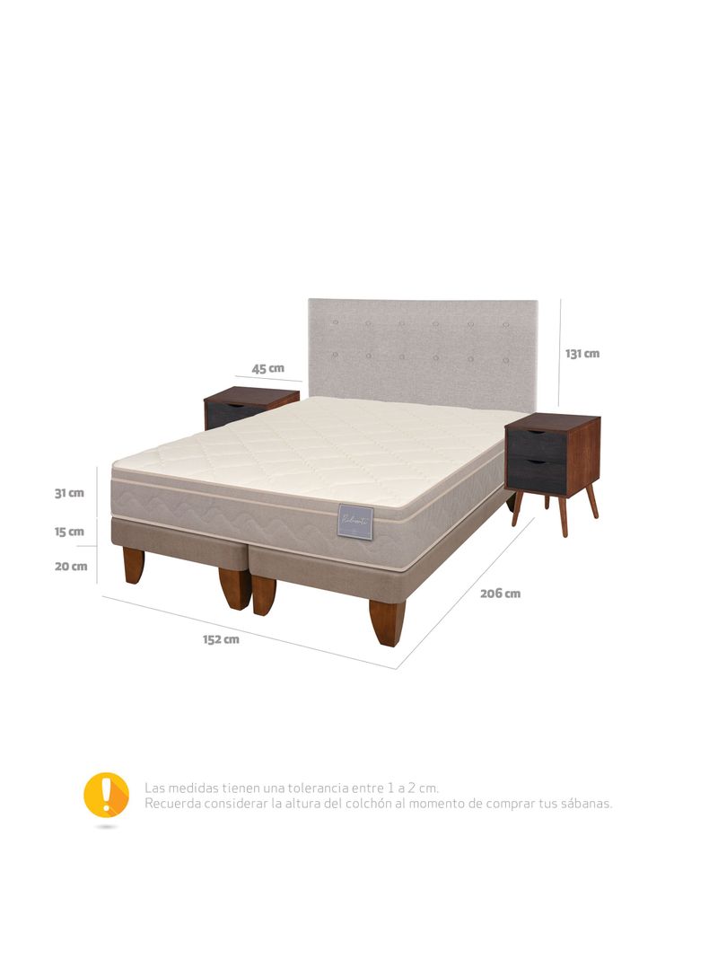 Cama Europea Rilassati 2 Plazas Long Base Dividida + Set Muebles Tigris Gris-1