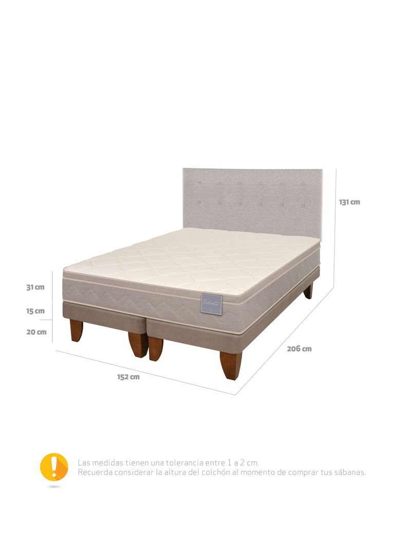 Cama Europea Rilassati 2 Plazas Base Dividida + Respaldo Tigris Gris-1