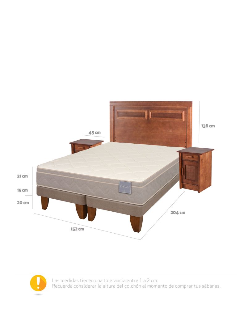 Cama Europea Rilassati 2 Plazas Long Base Dividida + Set Muebles Milan Café-1
