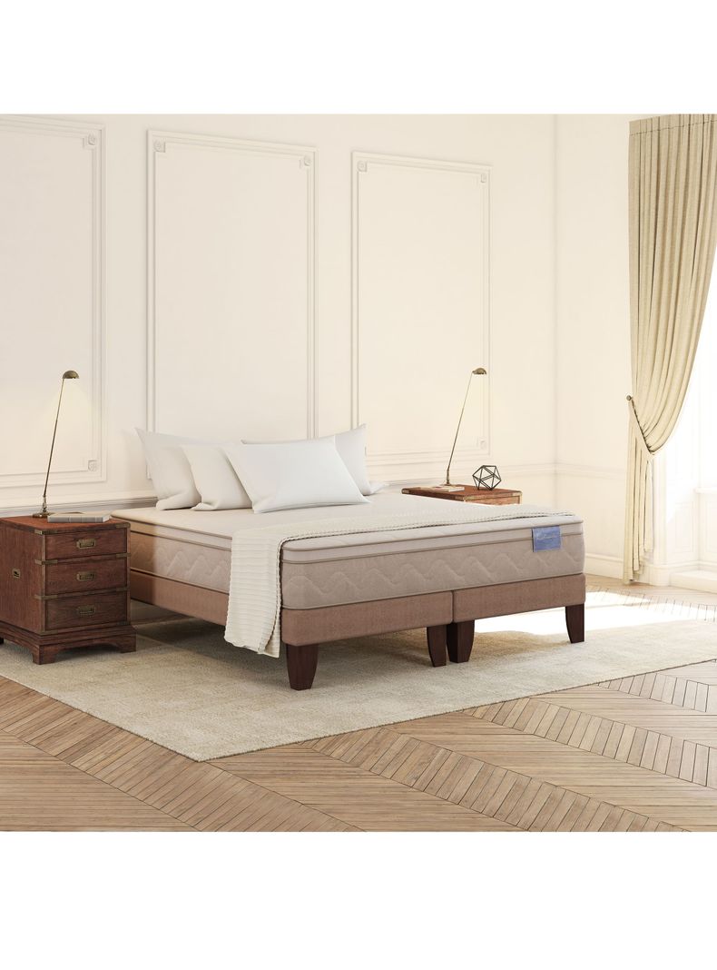 Cama Europea Rilassati 2 Plazas Long Base Dividida + Set Muebles Milan Café-4