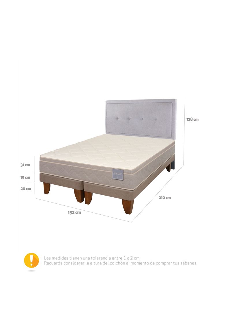 Cama Europea Rilassati 2 Plazas Long Base Dividida + Respaldo Ganges Gris-1