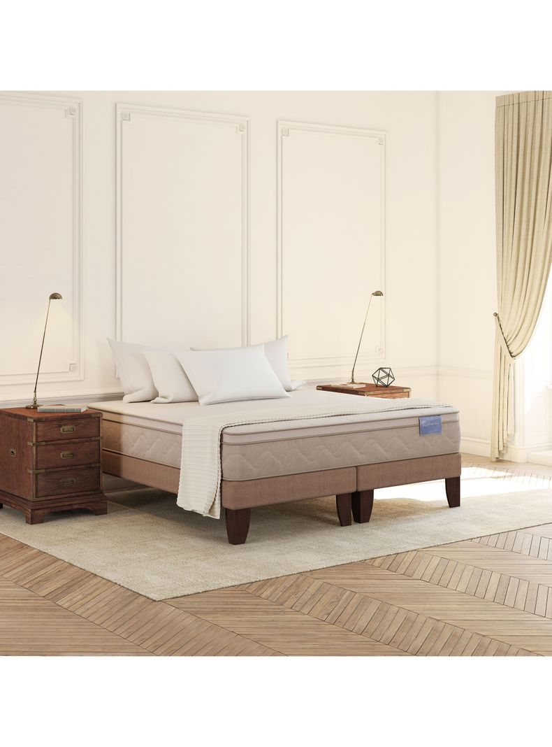 Cama Europea Rilassati 2 Plazas Long Base Dividida + Set Muebles Miro Café-4