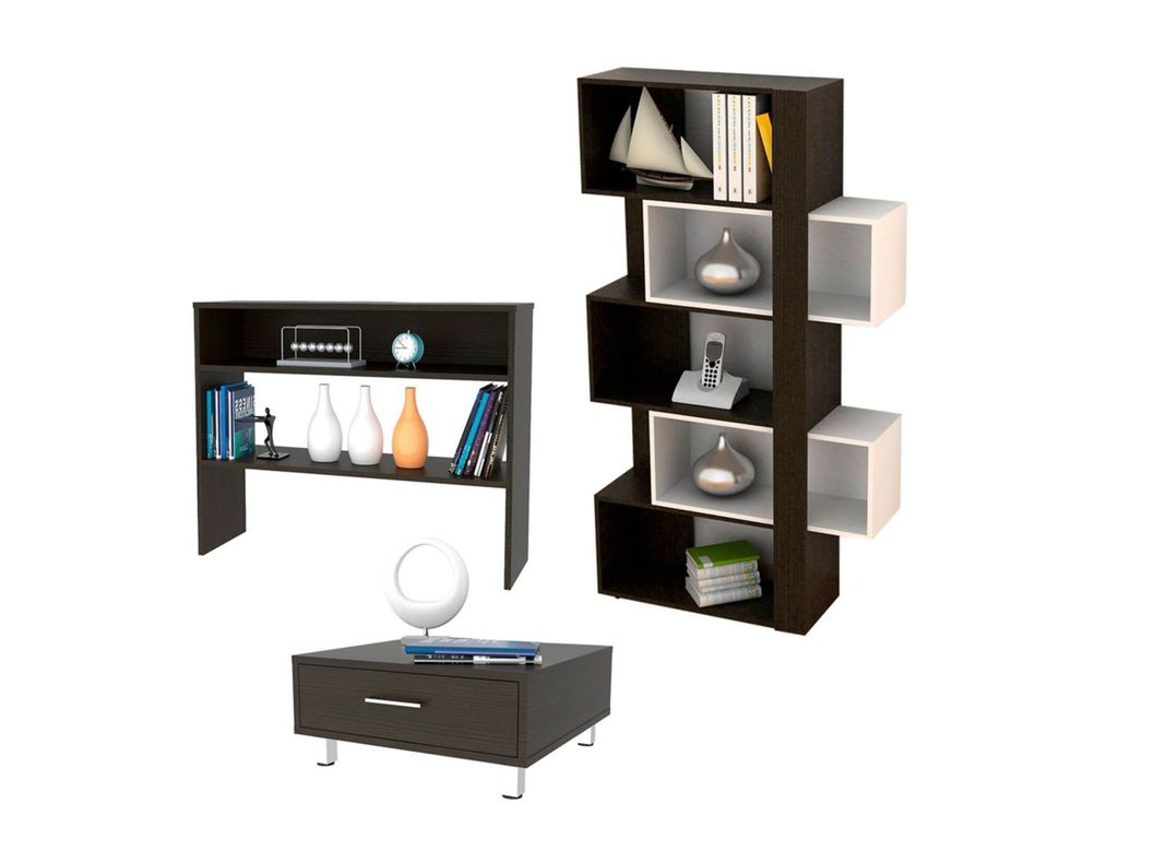 Combo TuHome Living Beijing Wengué Biblioteca Cubo + Arrimo + Mesa de Centro TuHome-0