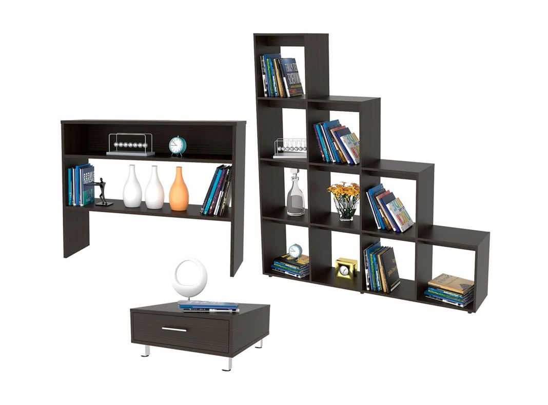 Combo TuHome Living Beijing Wengué Biblioteca Escalera + Arrimo + Mesa de Centro TuHome-0
