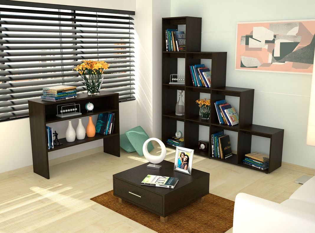 Combo TuHome Living Beijing Wengué Biblioteca Escalera + Arrimo + Mesa de Centro TuHome-7