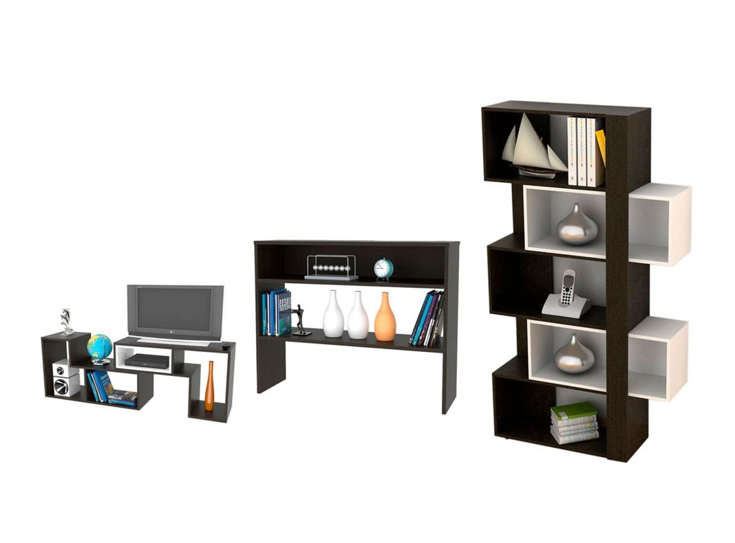 Combo Living Beijing Wengué Rack Extensible TV 40'' + Biblioteca Cubo + Arrimo-0