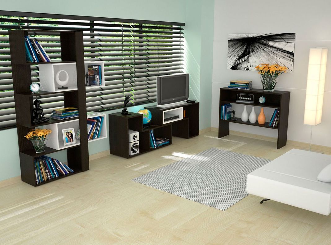 Combo Living Beijing Wengué Rack Extensible TV 40'' + Biblioteca Cubo + Arrimo-7