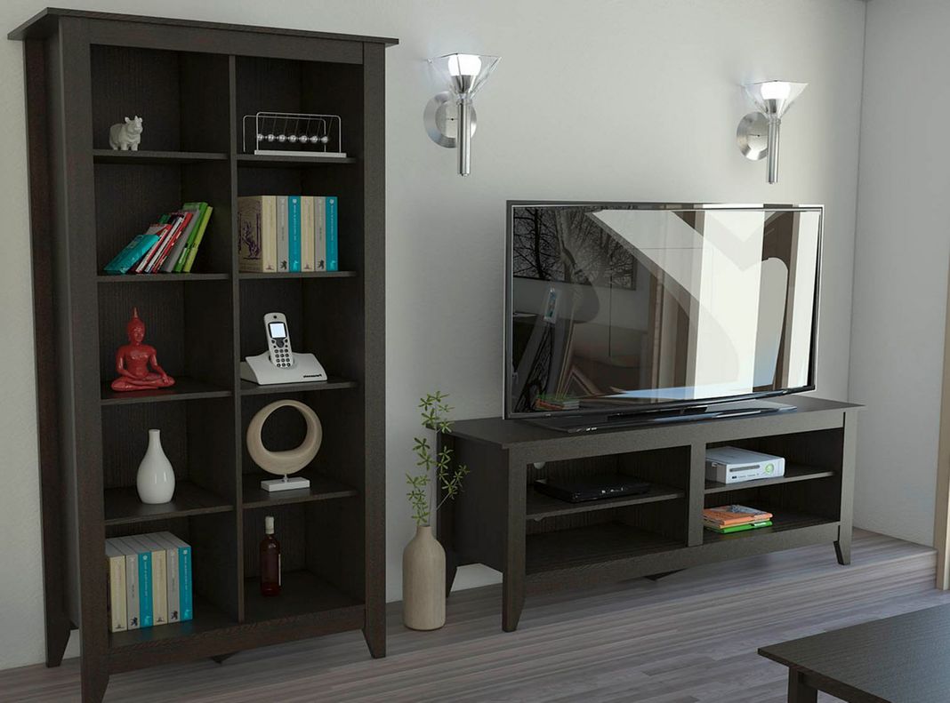 Combo Living Essential Wengué Rack TV 50'' + Librero TuHome-0
