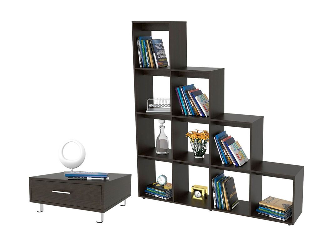 Combo TuHome Living Beijing Wengué Biblioteca Escalera + Mesa de Centro TuHome-0