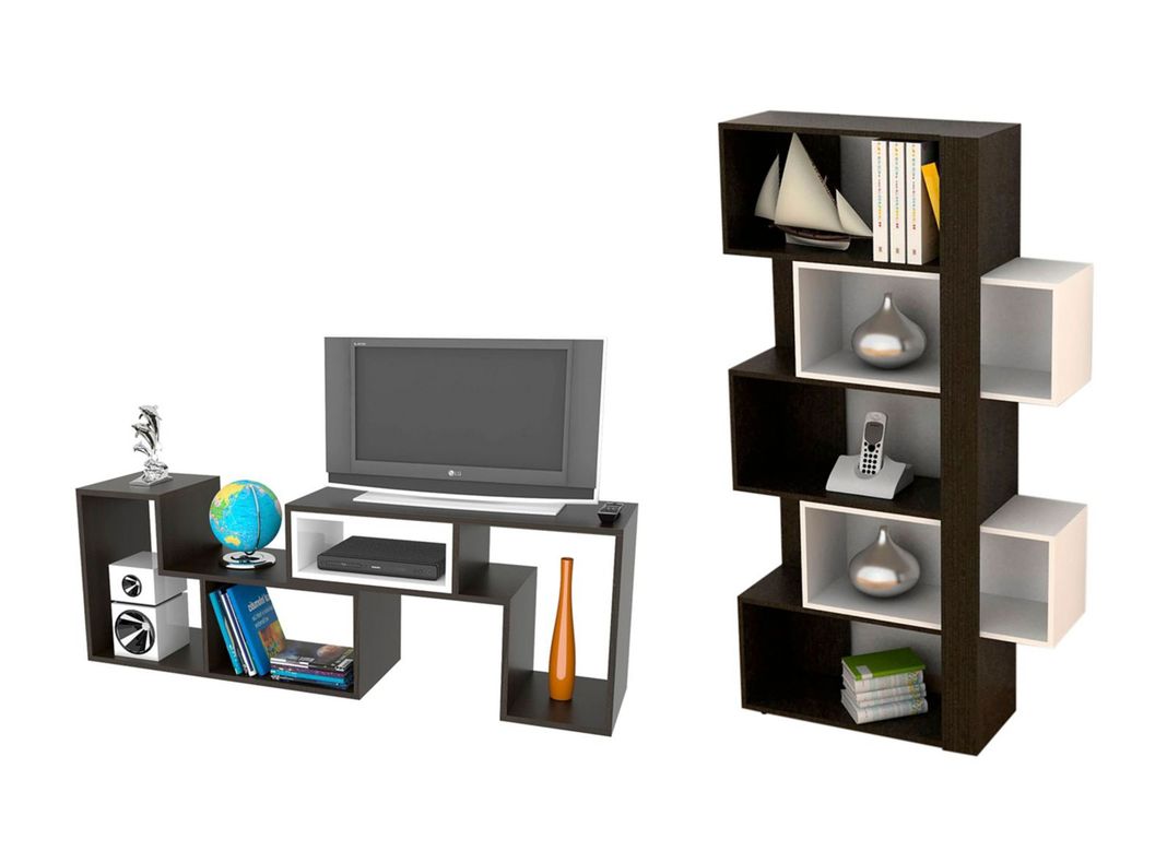 Combo Living Beijing Wengué Rack Extensible TV 40'' + Biblioteca Cubo-0