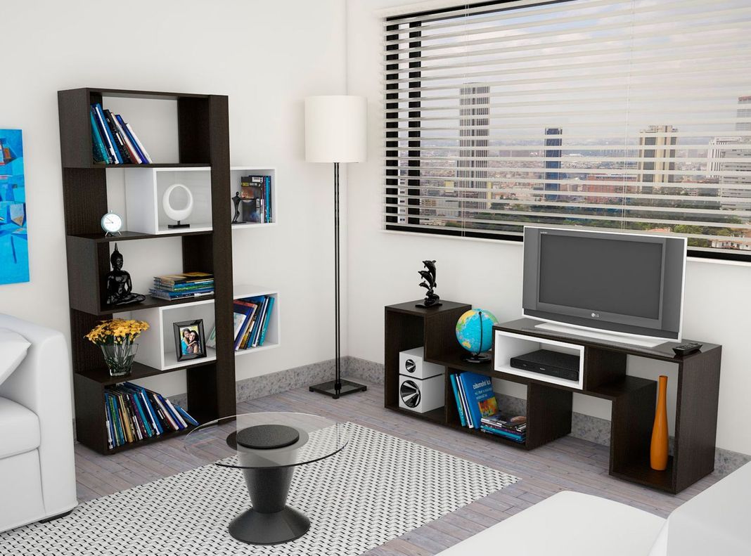 Combo Living Beijing Wengué Rack Extensible TV 40'' + Biblioteca Cubo-7