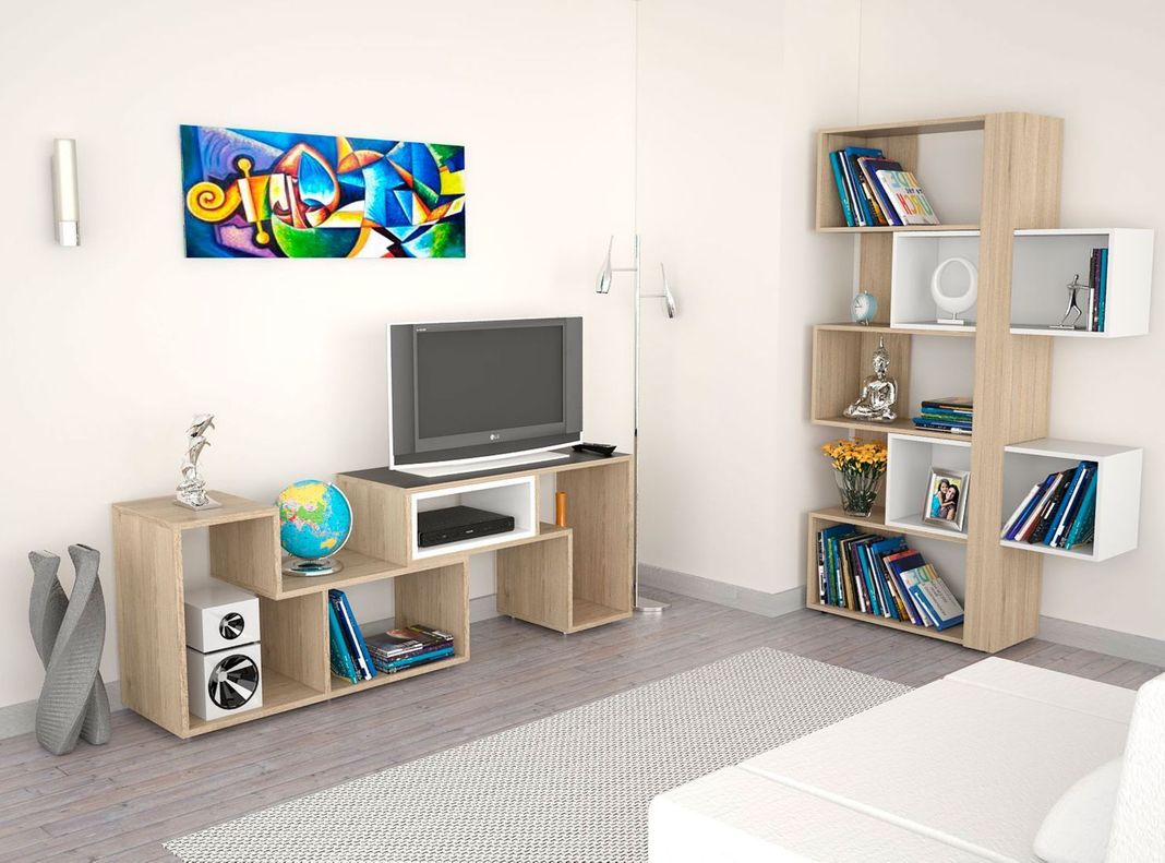 Combo TuHome Living Beijing Rovere Rack Extensible TV 40'' + Biblioteca Cubo TuHome-5