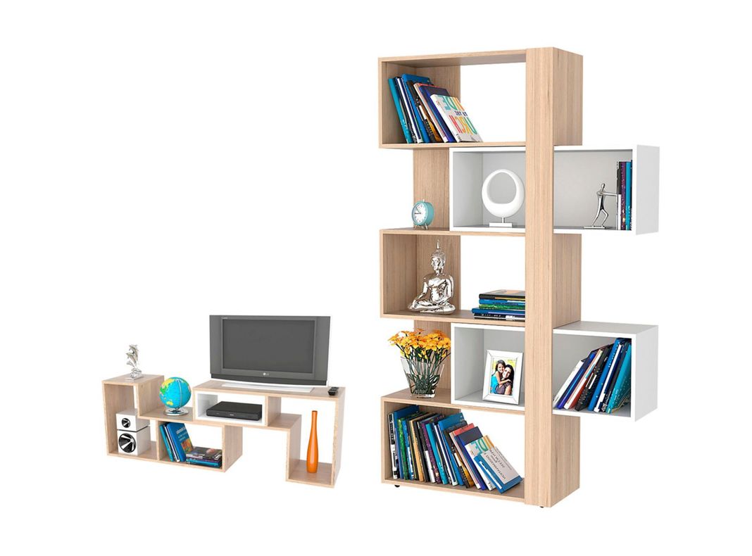 Combo TuHome Living Beijing Rovere Rack Extensible TV 40'' + Biblioteca Cubo TuHome-0