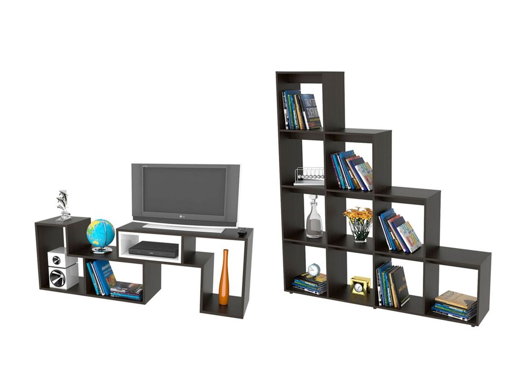 Combo Living Beijing Wengué Rack Extensible TV 40'' + Biblioteca Escalera-0