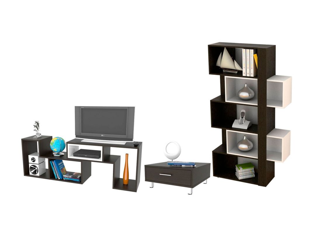 Combo TuHome Living Beijing Rack Extensible TV 40'' + Biblioteca Cubo + Mesa de Centro TuHome-0