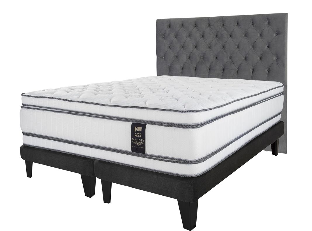 Cama Europea Majesty Súper King Base Dividida Grafito + Respaldo Capitone Tapizado-1