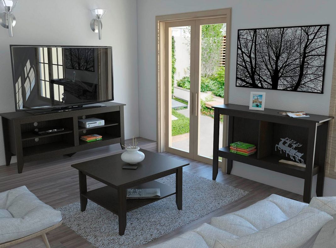 Combo Living Essential Wengué Rack TV 50'' + Mesa de Centro + Arrimo Attimo-1