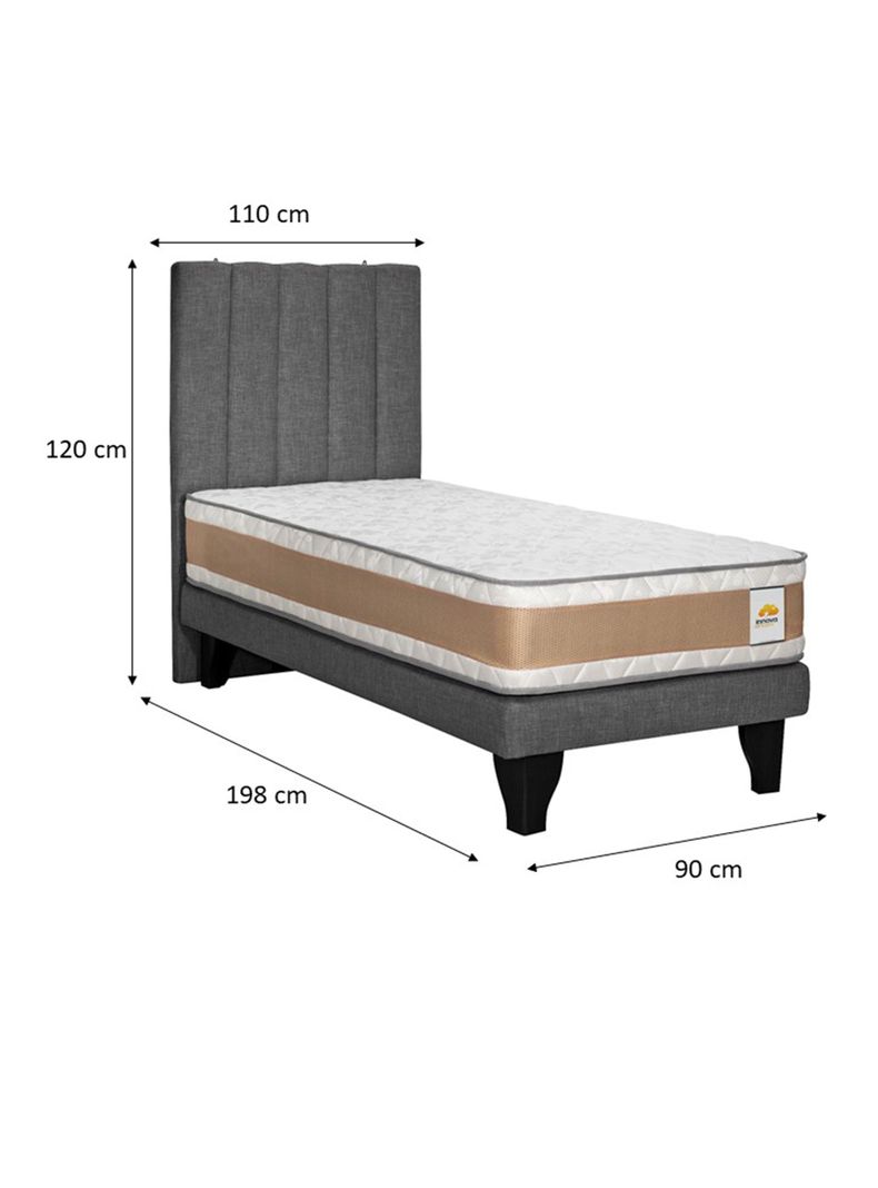 Cama Europea Premium 1 Plaza + Respaldo Dreams Gris-1
