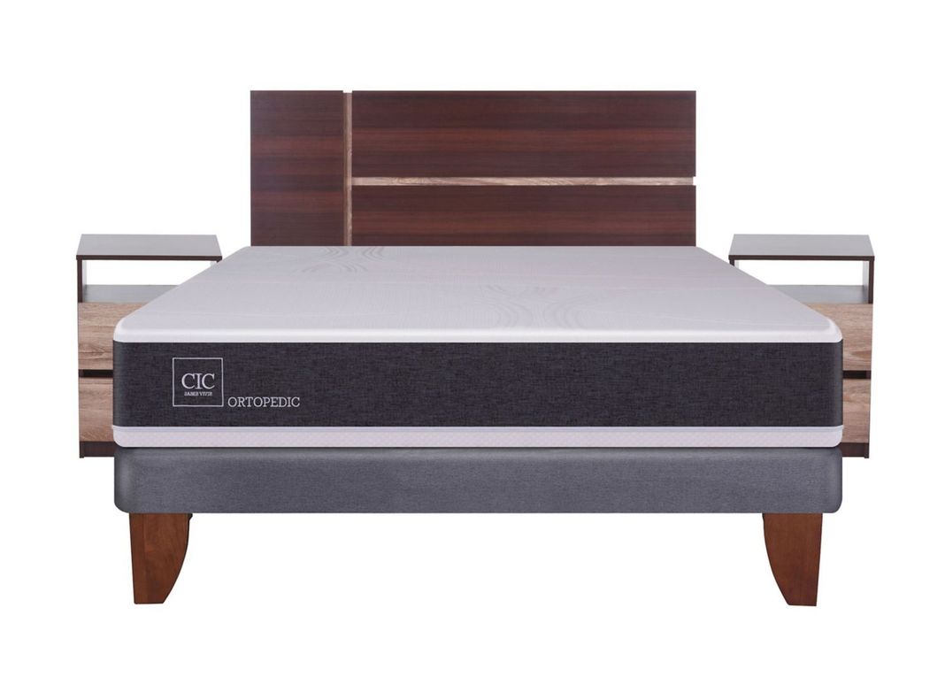 Cama Europea New Ortopedic 2 Plazas Base Normal + Set Muebles Enio-1