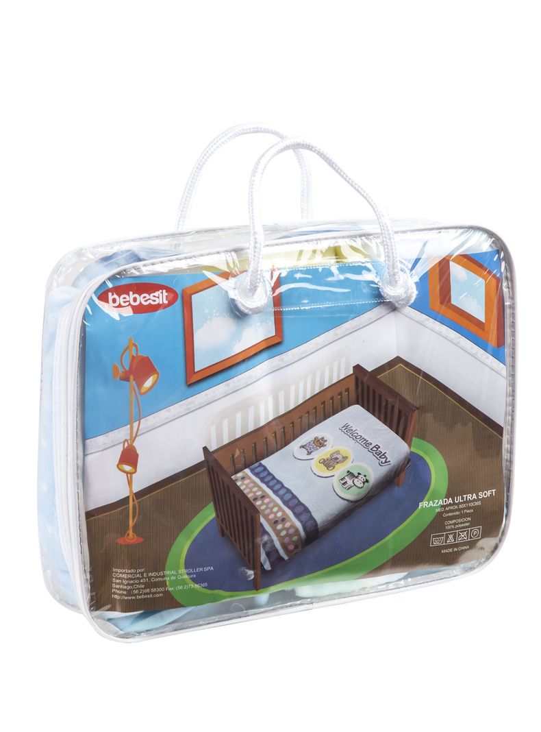 Frazada Reversible Bebe Animalitos Celeste Bebesit-3