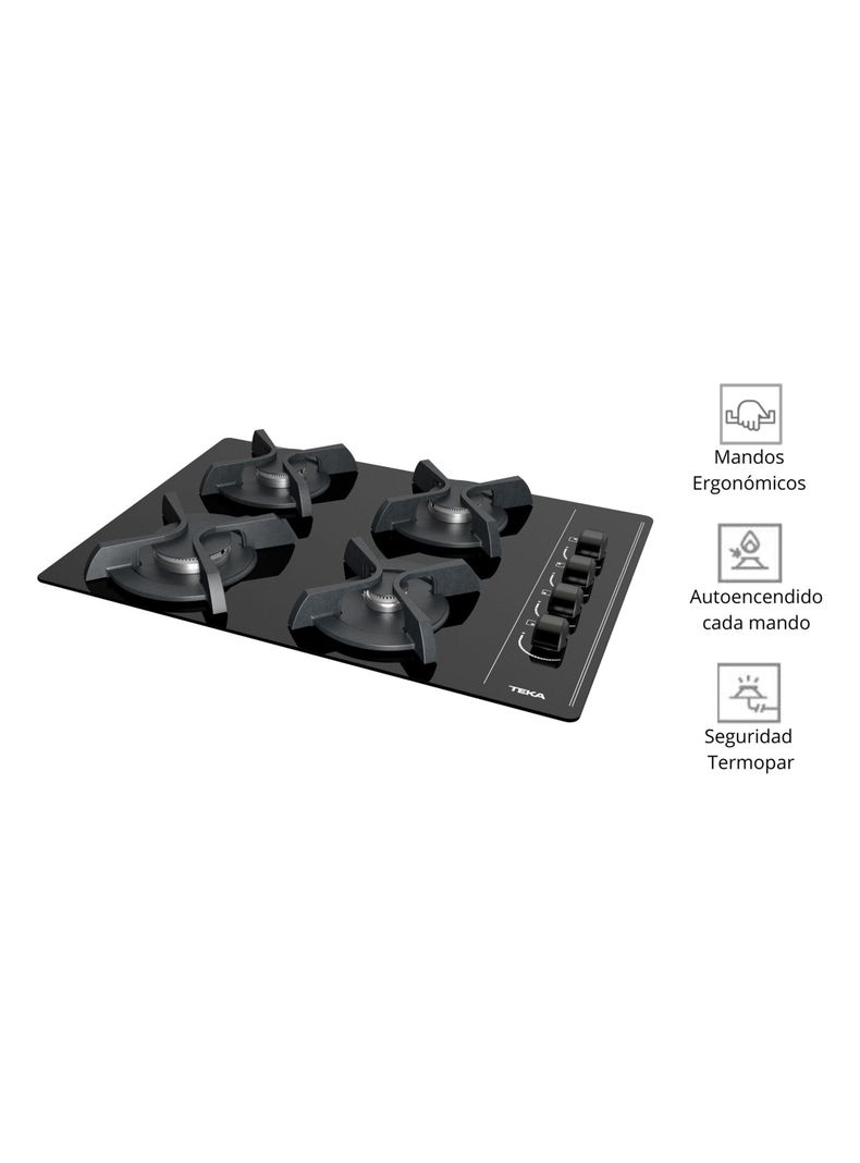 Cocina a Gas Cristal 4 Quemadores GBC 64003 KBN Negro-3