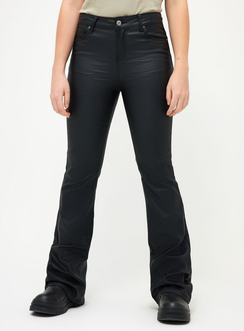 Pantalón Eco Cuero Flare Tiro Medio-0