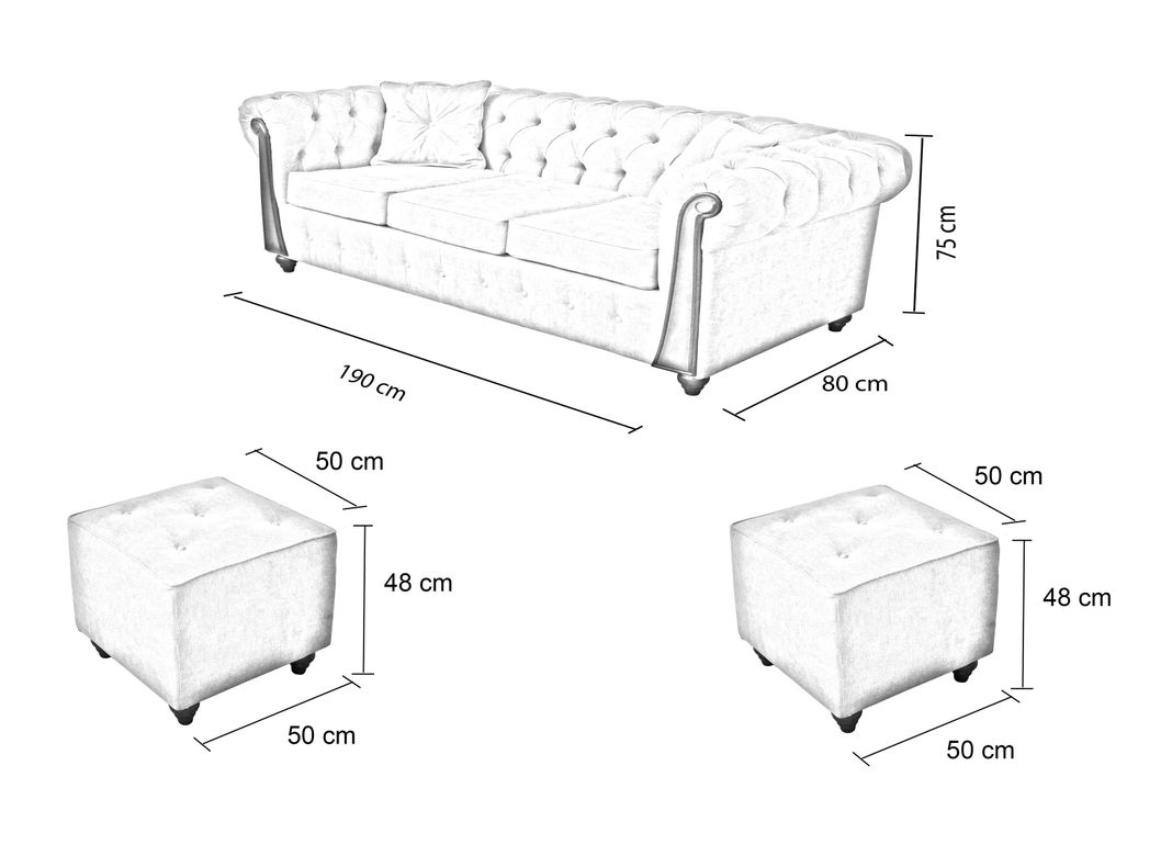 Juego de Living Sofá Atenea 3C + 2 Pouf Stylo-1