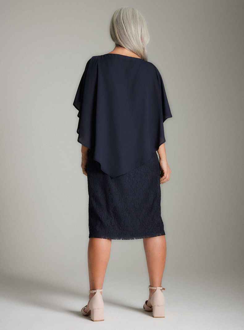 Vestido de Fiesta Encaje y Capa de Gasa-5