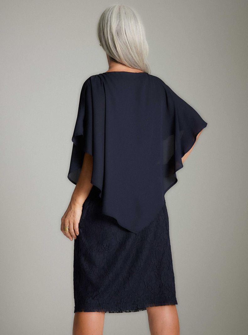 Vestido de Fiesta Encaje y Capa de Gasa-1