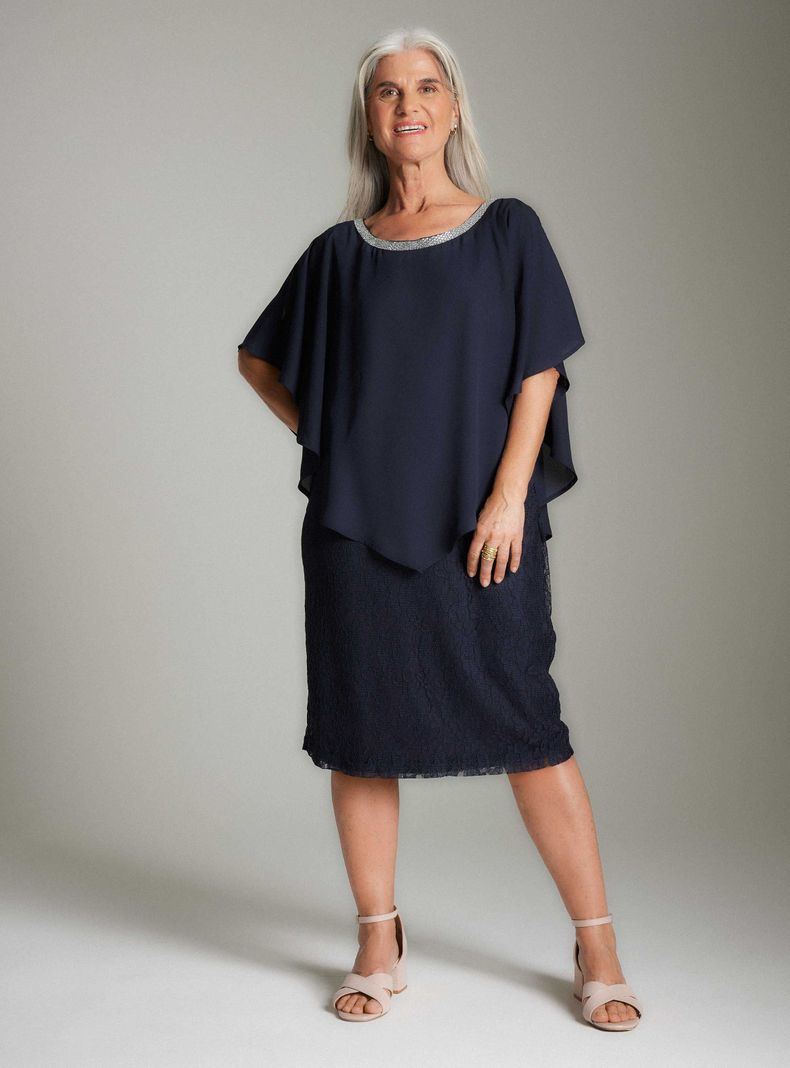 Vestido de Fiesta Encaje y Capa de Gasa-4