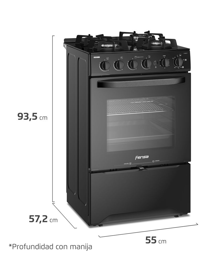 Cocina a Gas 4 Quemadores F 3000 BT Negro-1