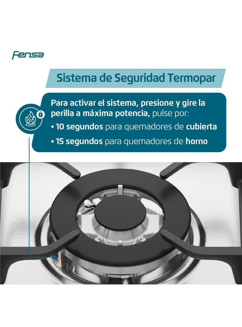 Cocina a Gas 4 Quemadores F 3000 BT Negro-5